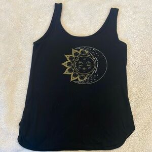 Black zodiac tank with moon and sun